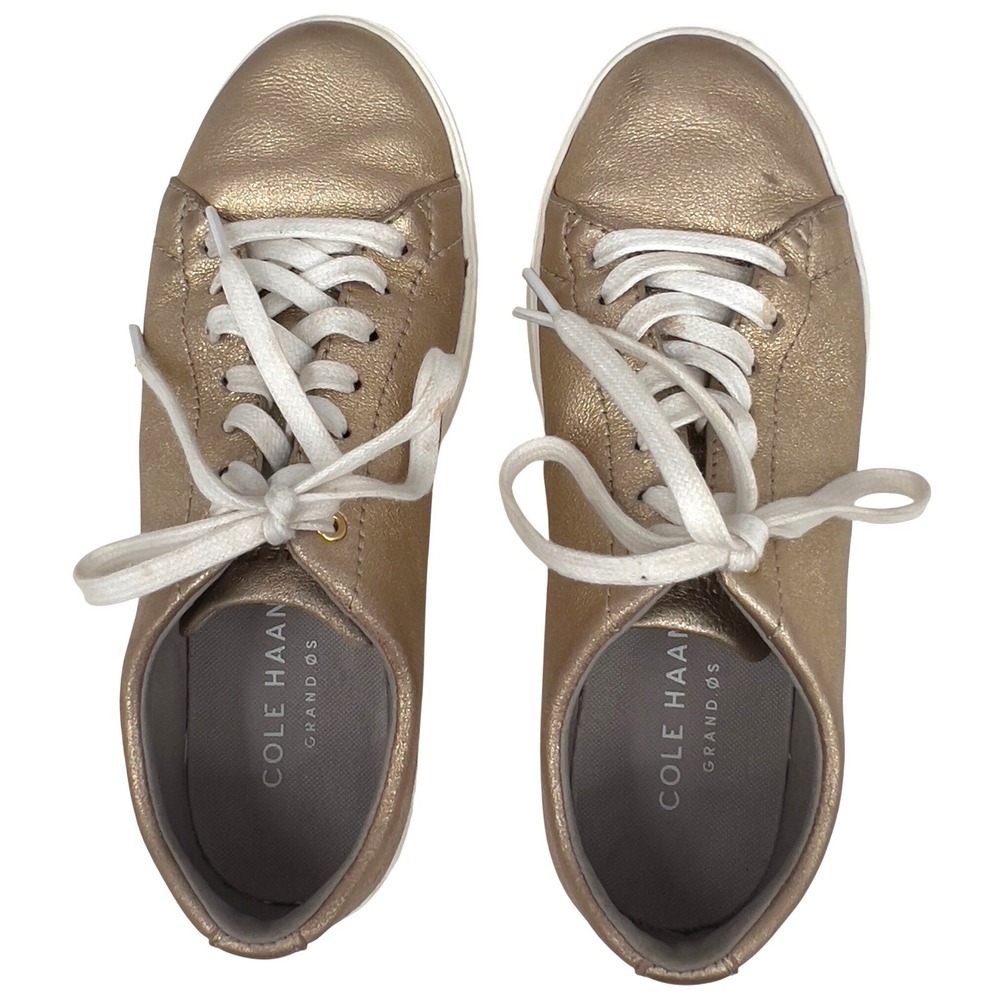 Cole Haan Grand OS Metallic Gold Leather Lace‎ Up Sneakers Women's Size 6 Glam